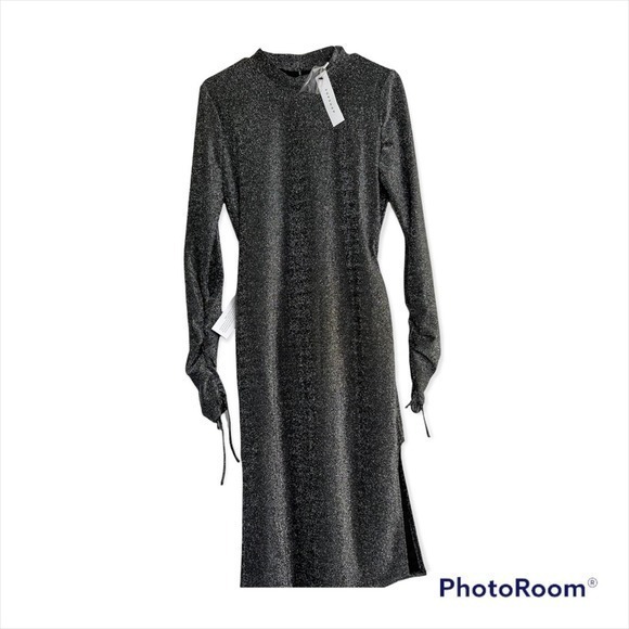 Top Shop Womens Long Sleeve shimmer open back‎ dress Size 8 - Picture 1 of 9
